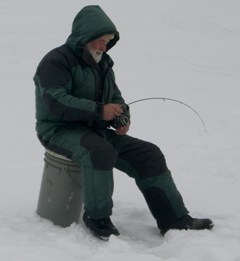 Reeling in a big one off of Big Sand Lake